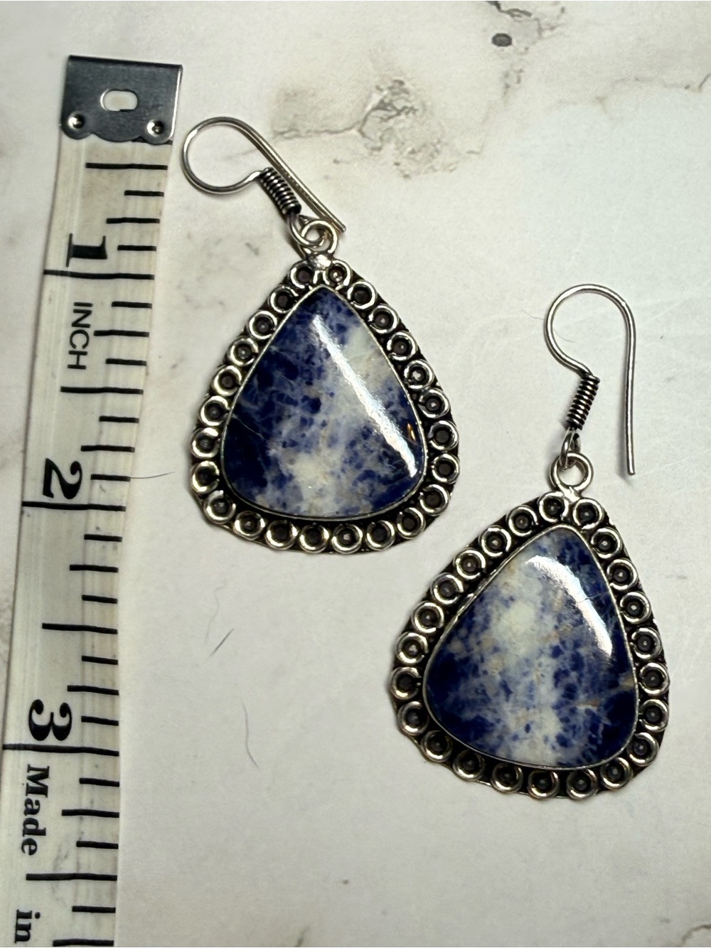 Blue Sodalite Teardrop Dangle Earrings